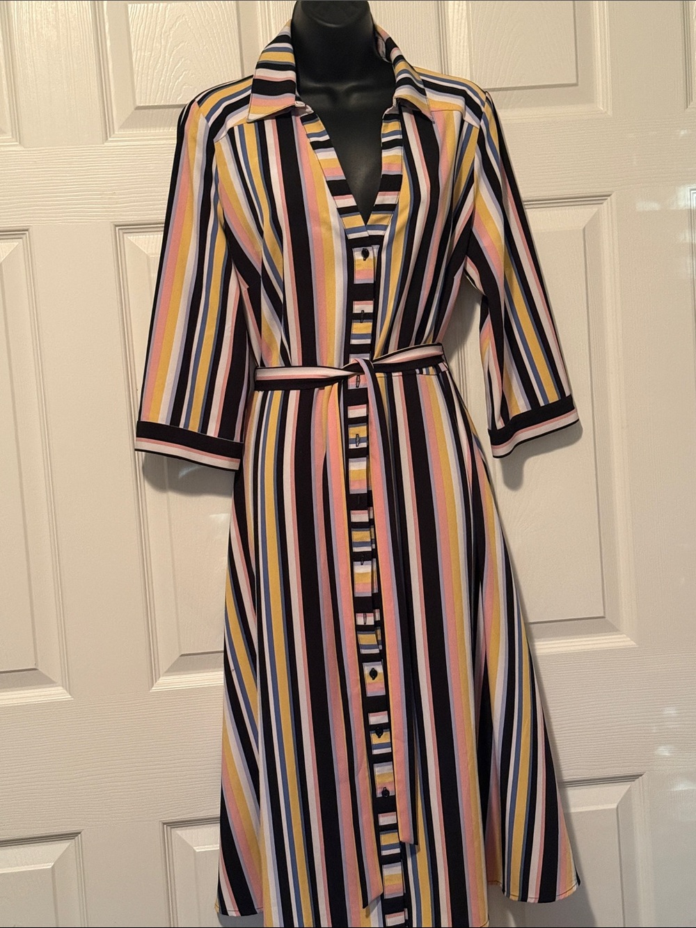 New York & Company Multicolor Striped Midi Shirt Dress